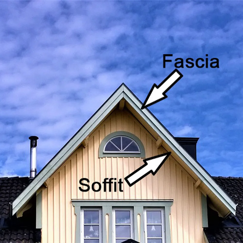 Diagram showing where the soffit and fascia are on a house